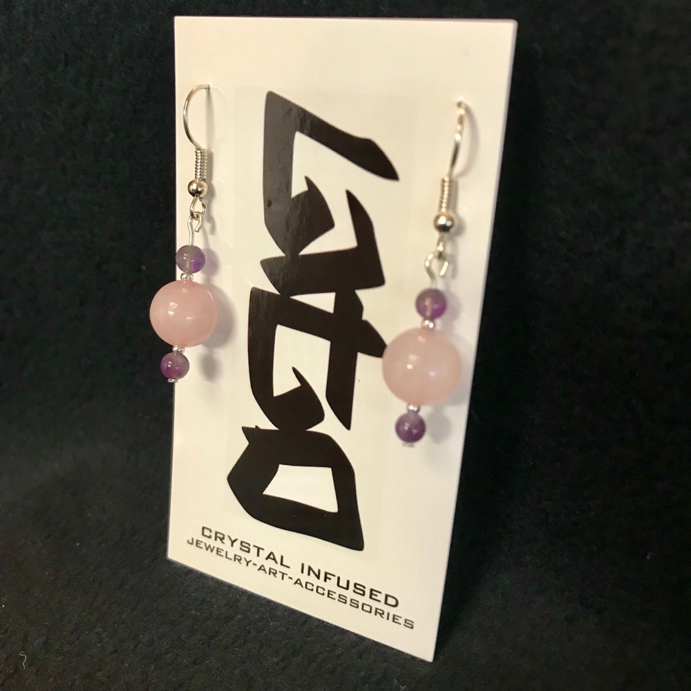Rose quartz & Amethyst danglers